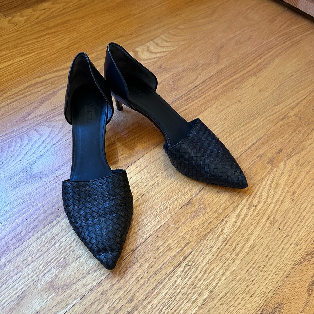 Vince Aurelian Woven Leather d’Orsay Kitten Heel Pumps